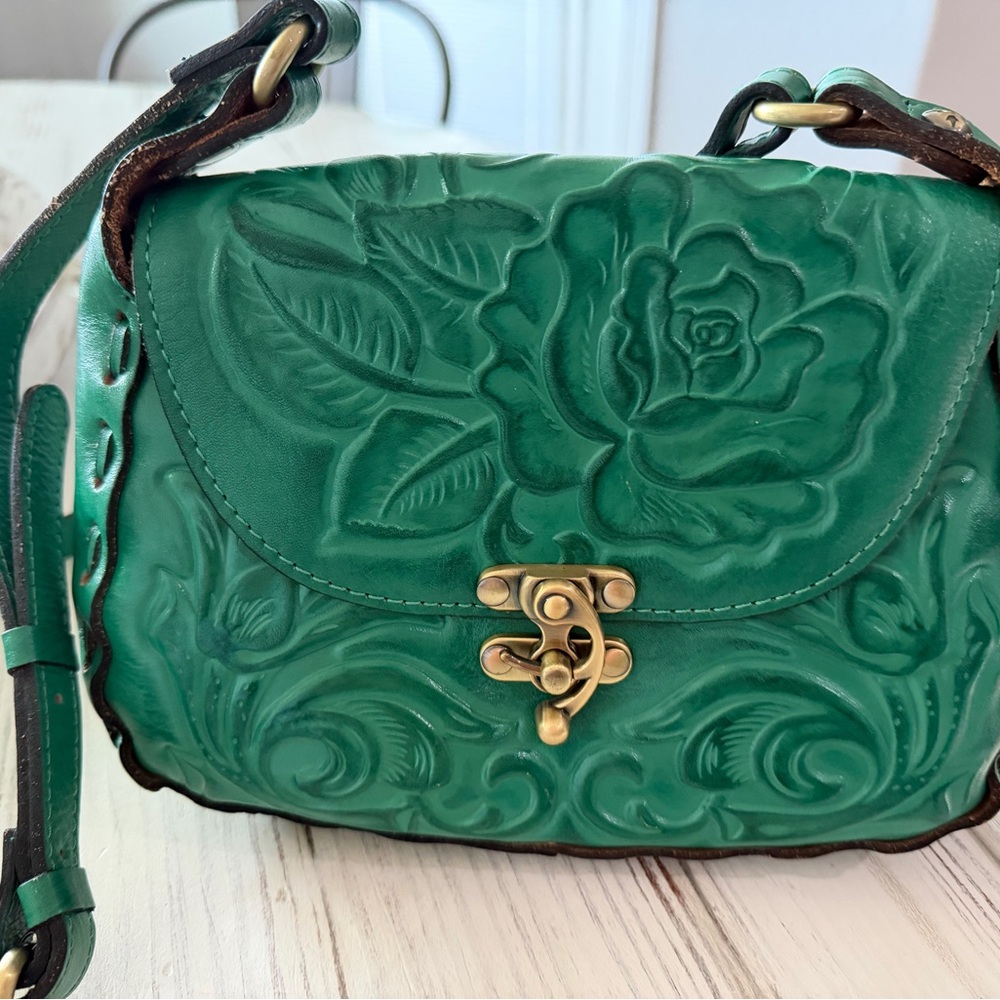 Patricia Nash Green Embossed Leather Shoulder Bag